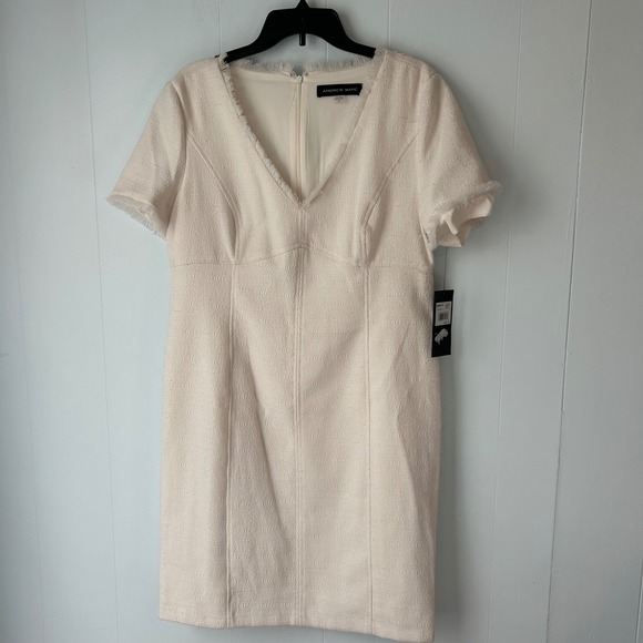 Andrew Marc Dresses & Skirts - Andrew Marc Pearl Textured V Neck Sheath Dress Short Sleeve Size 14 Read